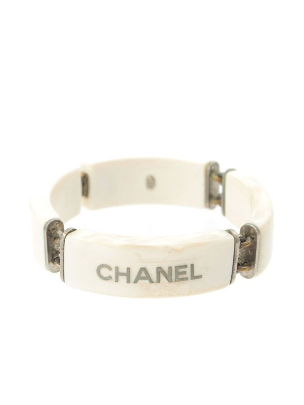 Chanel Plastic Logo Bracelet White